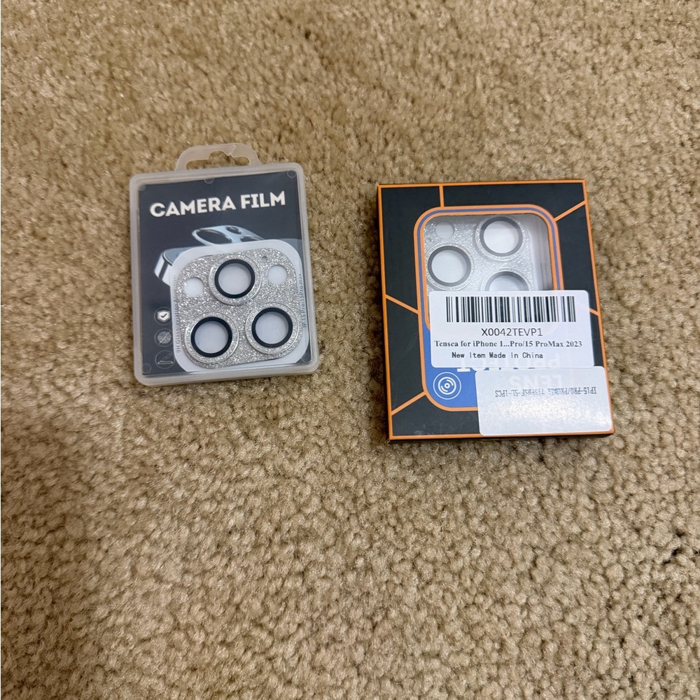 2 New Silver glitter Camera Lens Protector for iPhone 15 pro/max